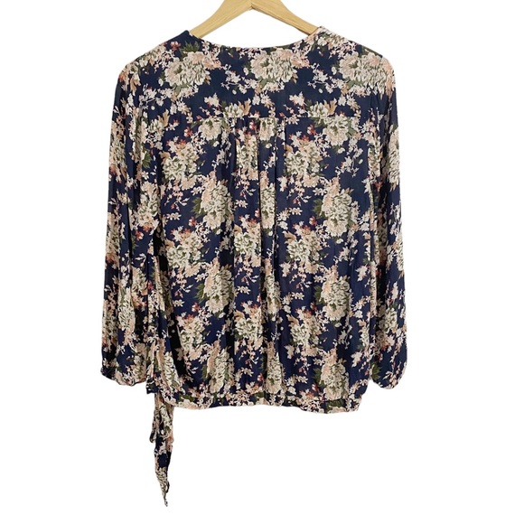 Lucky Brand Blue Multicolor Sawyer Floral Wrap Side Tie Top, Size Medium - Picture 5 of 14